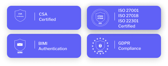 CSA, ISO, BIMI, GDPR buttons